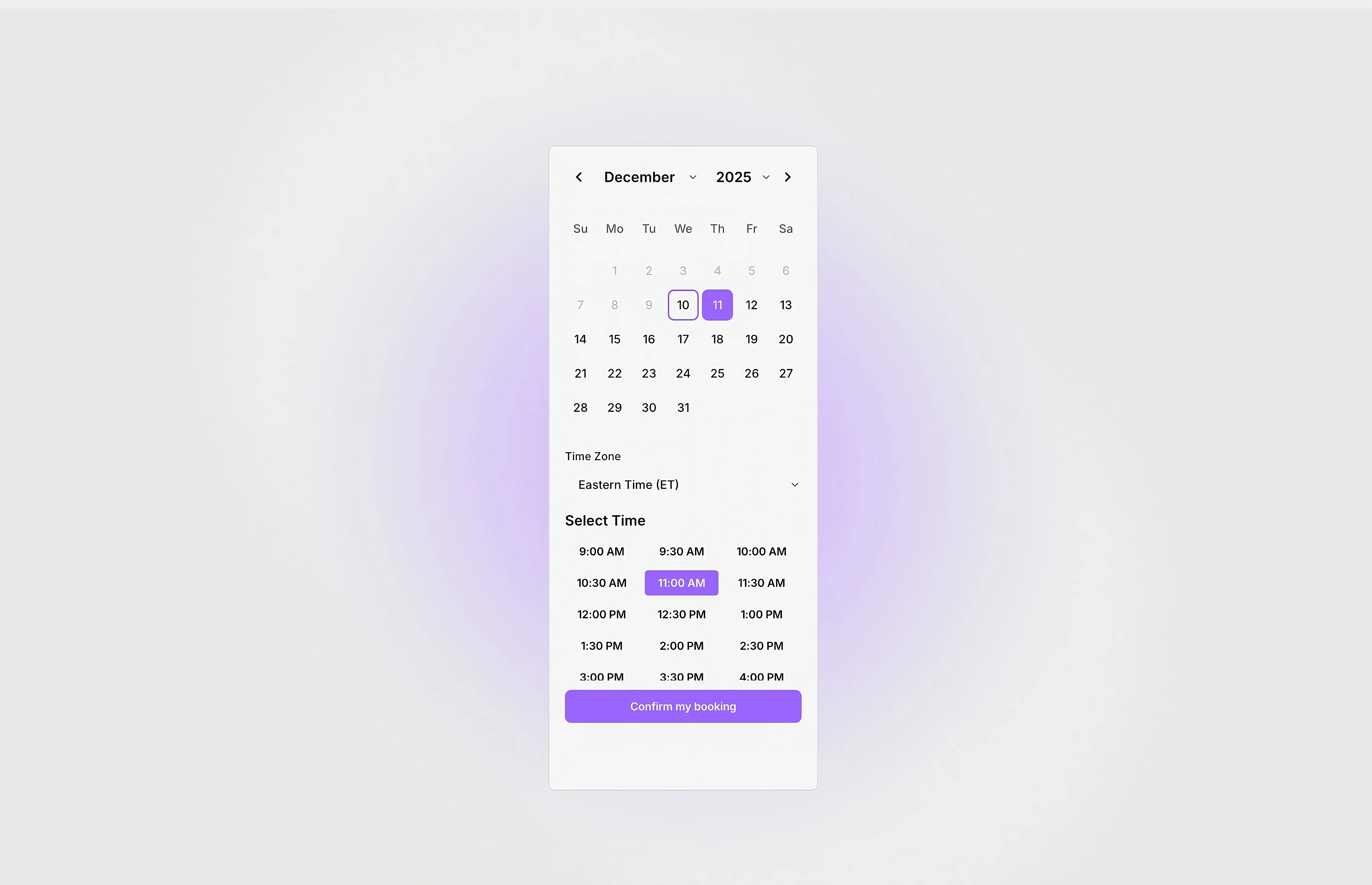 An appointment scheduler in dark theme