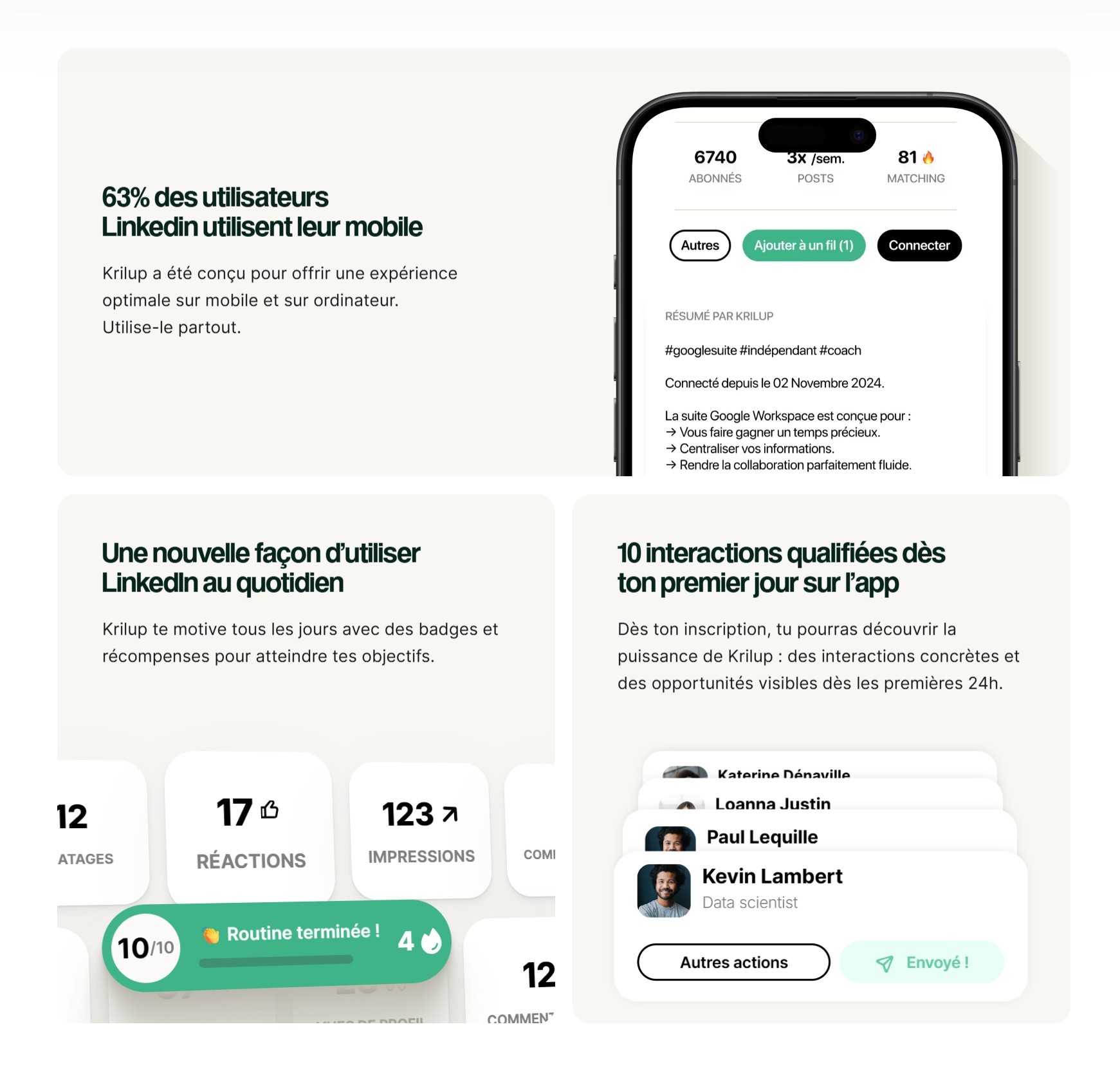 section bénéfices landing page krilup
