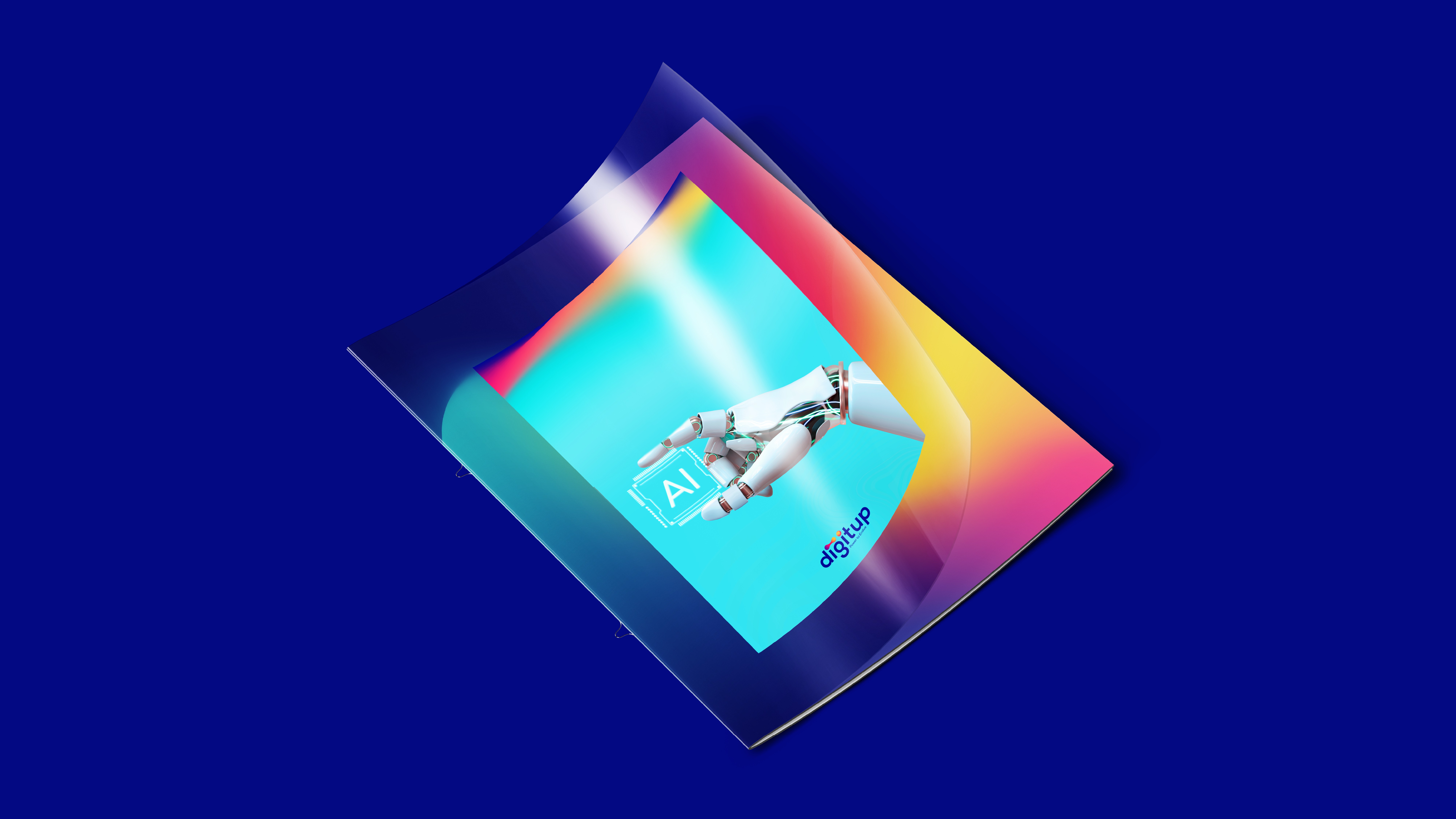 A vibrant abstract background featuring the logo "digitup" with the tagline "Power to Evolve" in bold, white text.