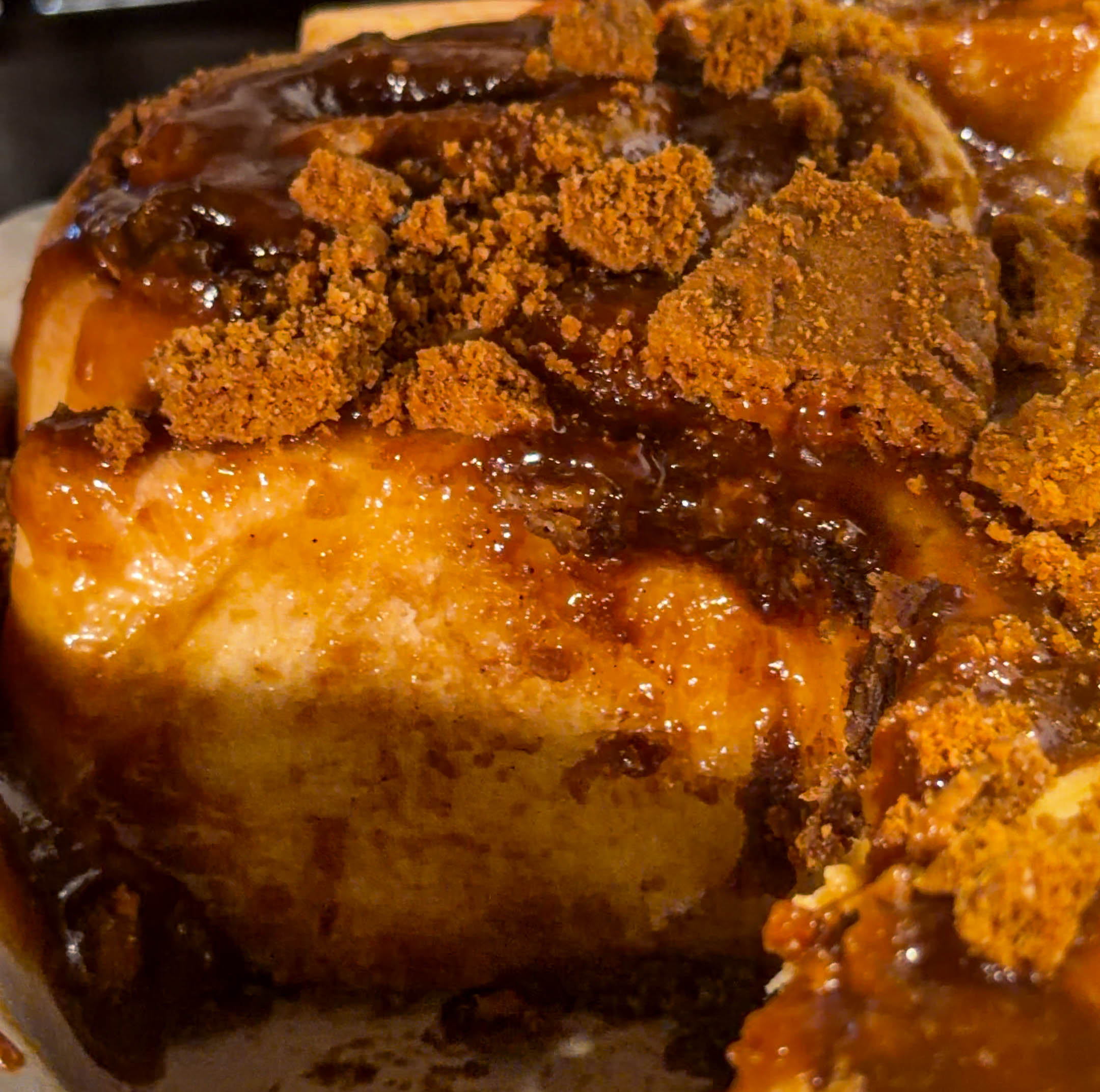 A cross section of the cinnamon roll