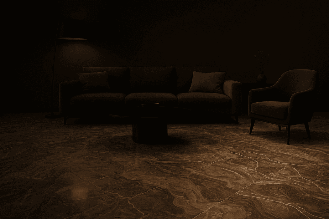 sala de estar com piso de marmore ou granito