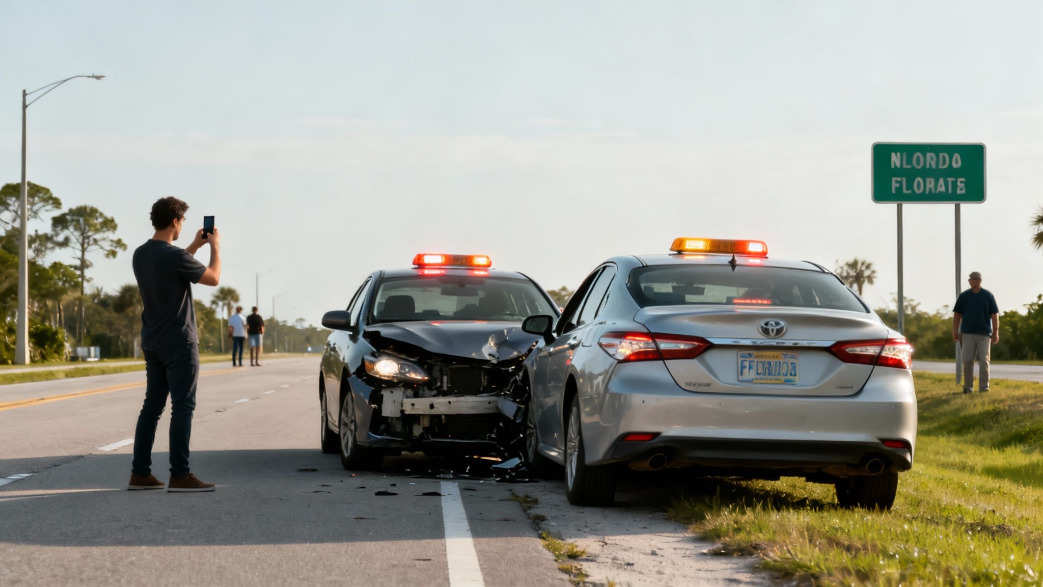 A person taking a picture of a car accident with their smartphone.