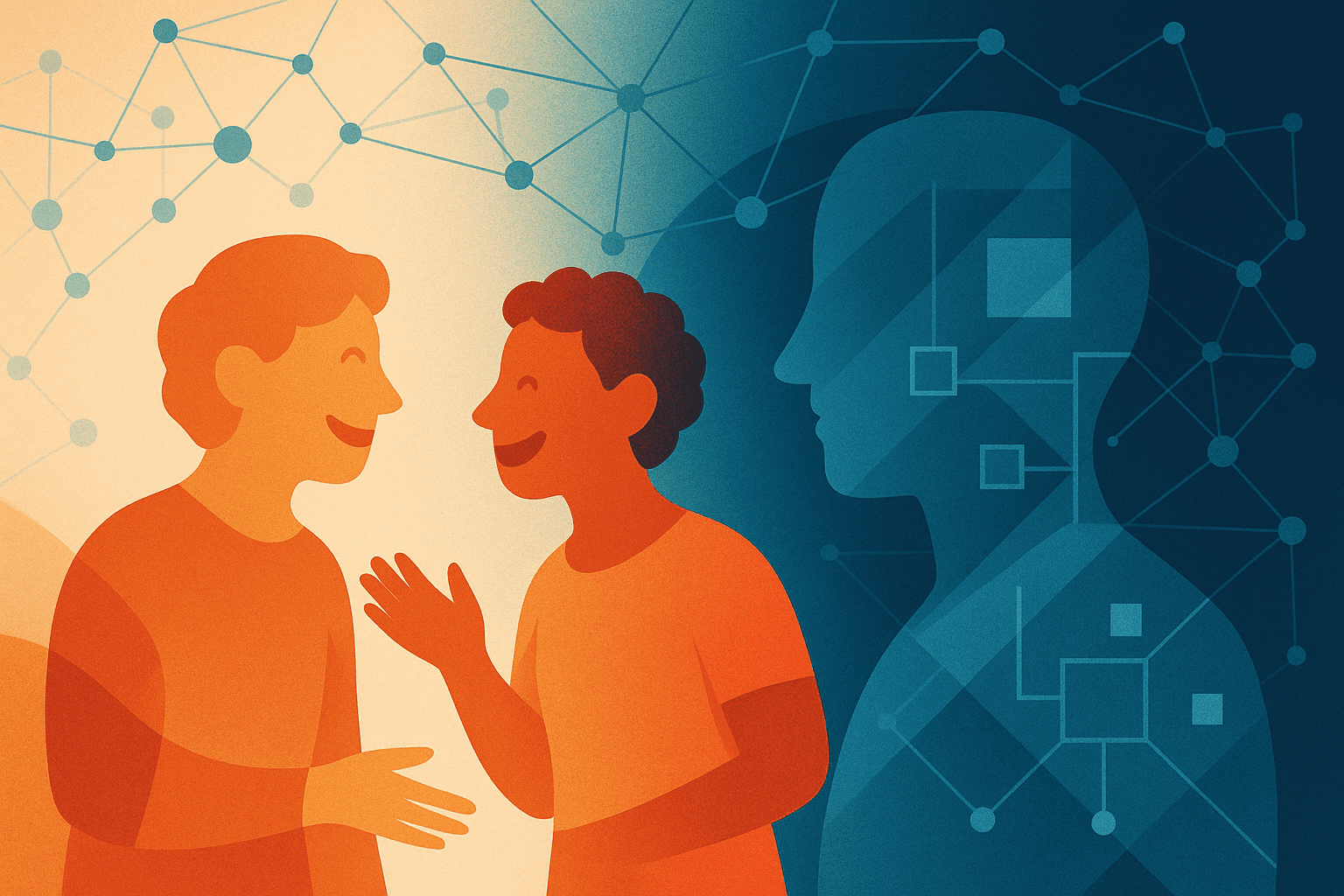 ChatGPT-generated illustration symbolizing how AI supports human connection and insight — a tool that amplifies, not replaces, our understanding.