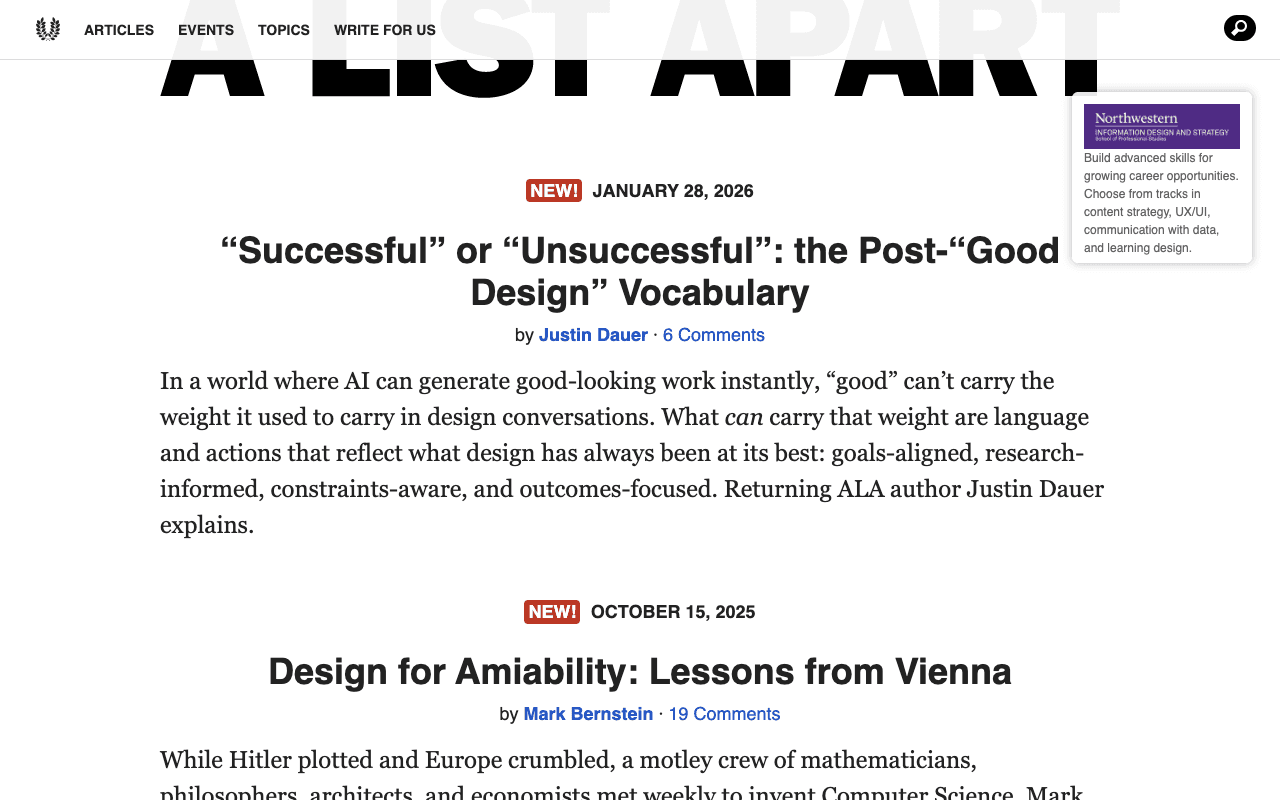 A List Apart екранна снимка