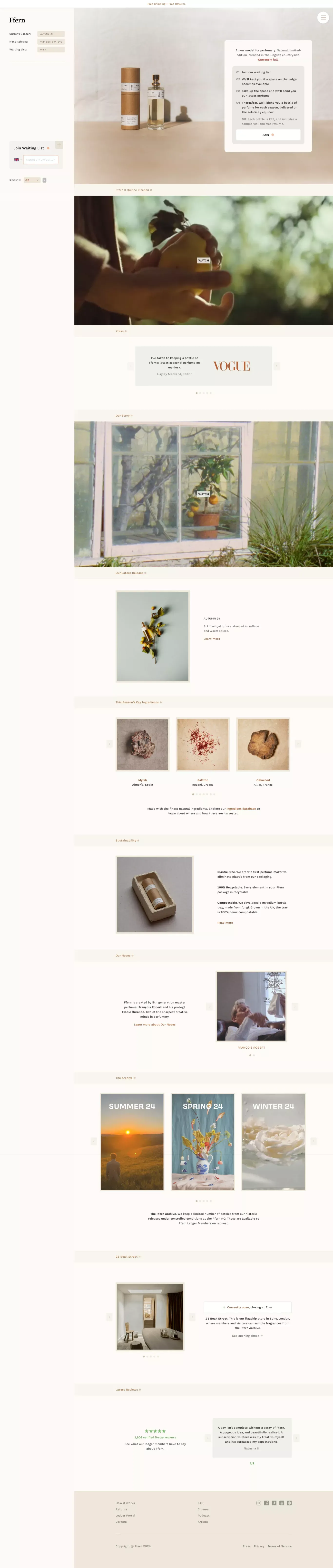 Ffern - Organic Eau De Parfum ecommerce page screenshot showcasing Beauty and Ecommerce design