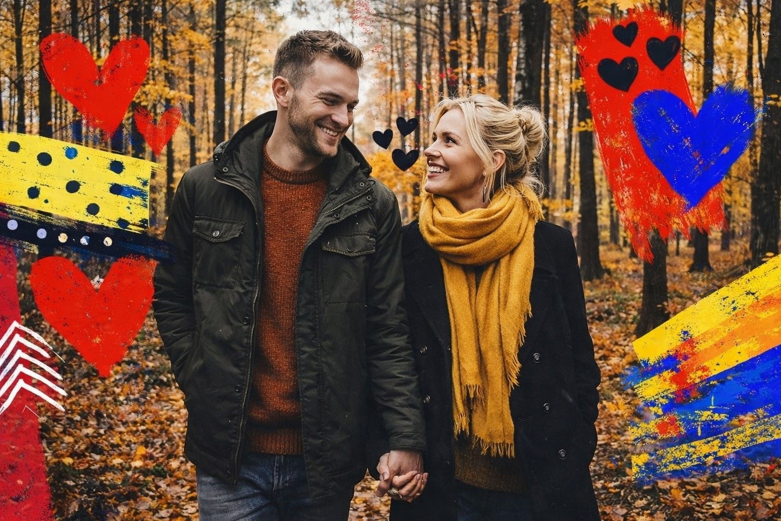 Par på date i skoven i det smukke danske efterår