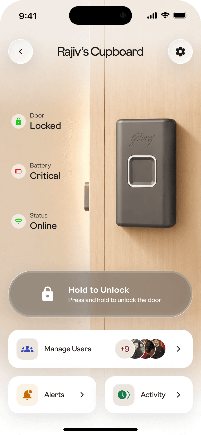 Godrej device page exploration for a cupboard lock