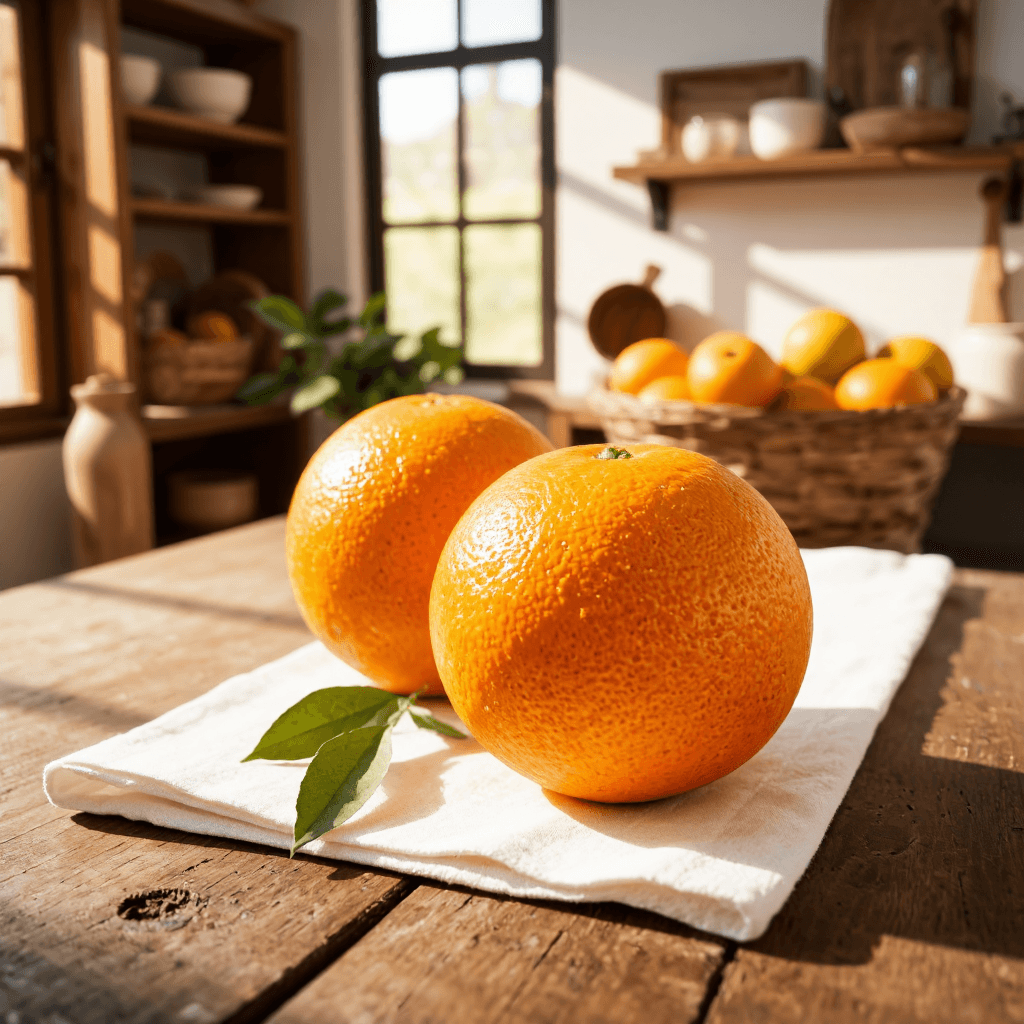 product photography of a pair of oranges, typically used for eating or juicing, with a textured skin