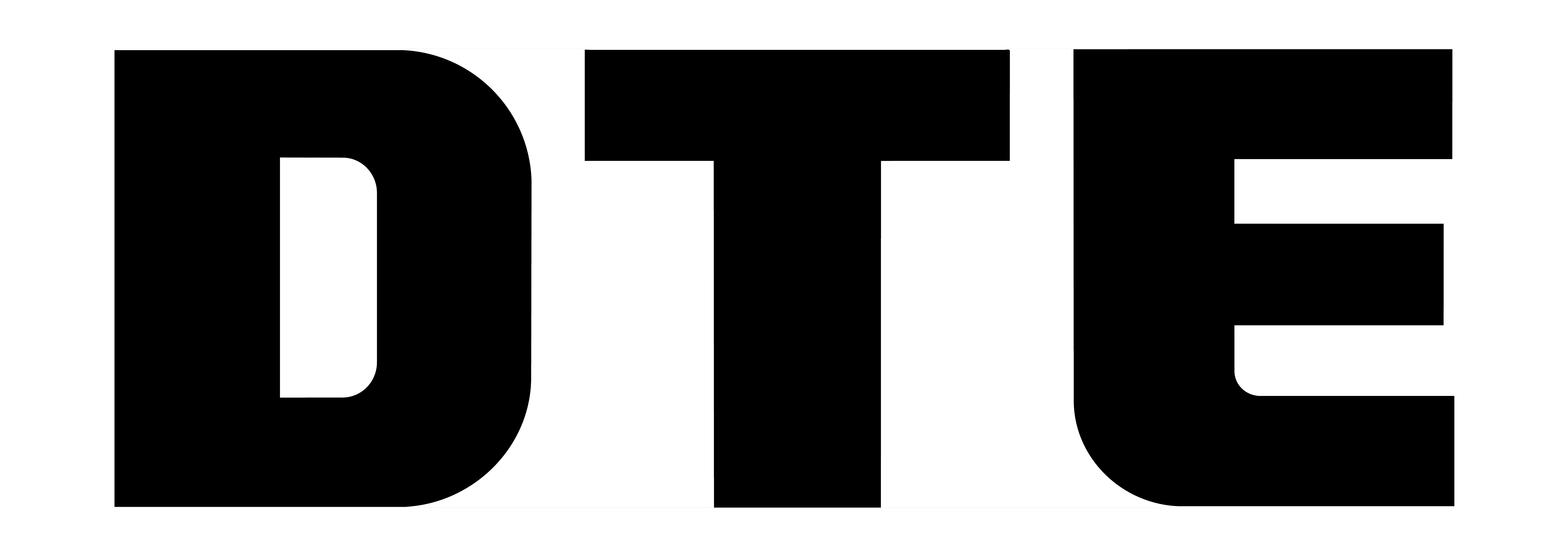 Logo of DTE, featuring bold black letters "DTE" on a simple background.