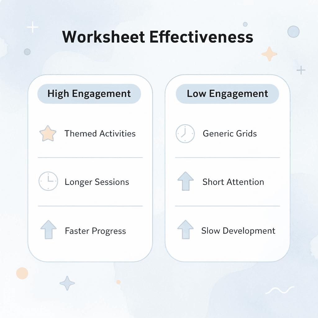 Comparison of high engagement vs low engagement worksheet outcomes