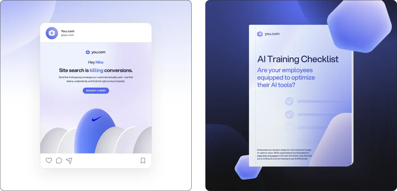 You.com lead generation campaign featuring personalized outreach and AI training checklist resources.