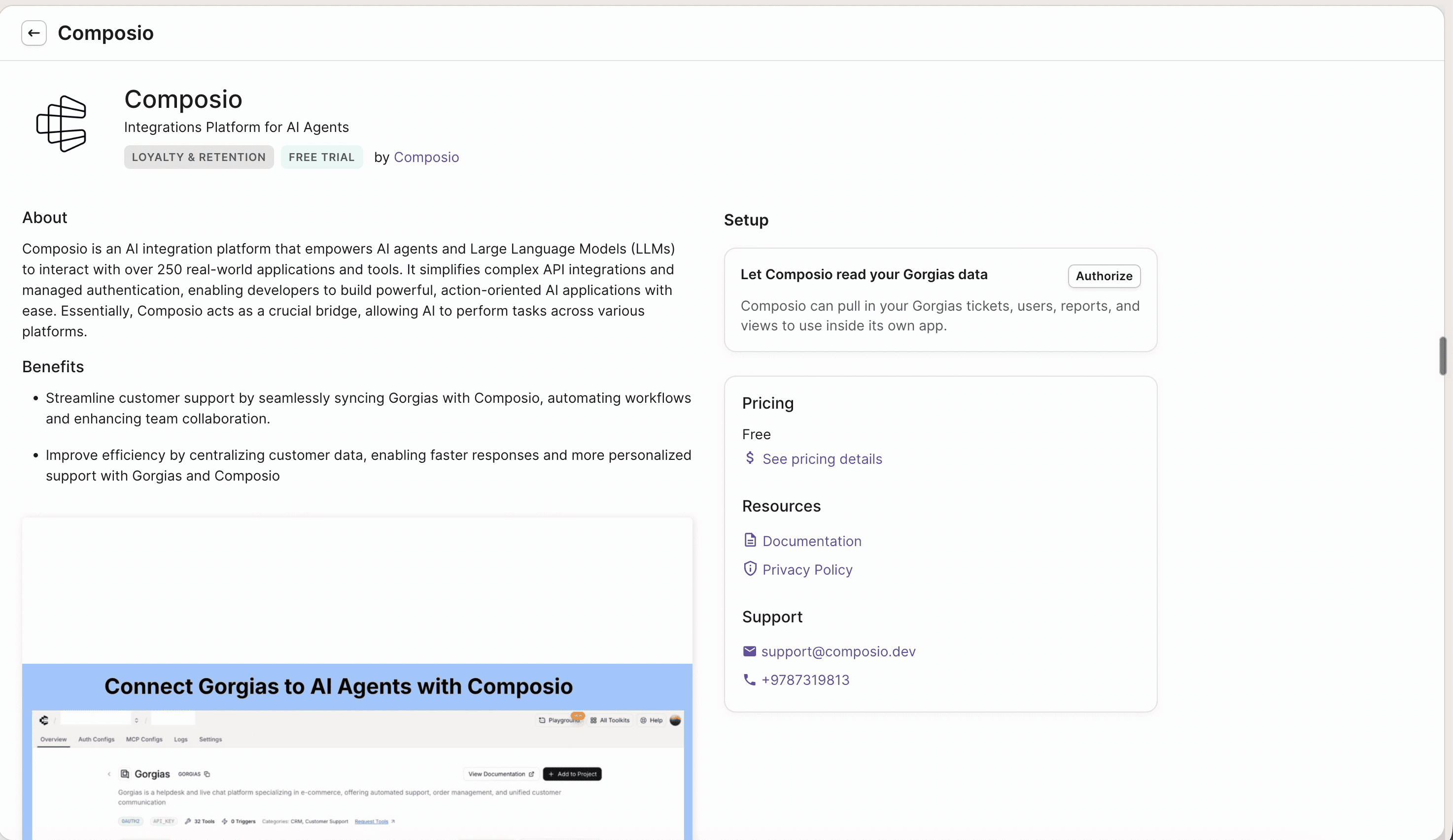 Gorgias App Store Composio setup with Authorize