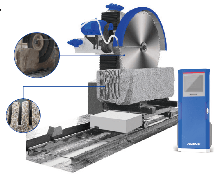 Dinosaw Single Column Auto Cutting Machine with a robust cutting blade and a user-friendly control panel. Designed for smooth cutting operations with a sturdy column support structure and advanced gear systems.