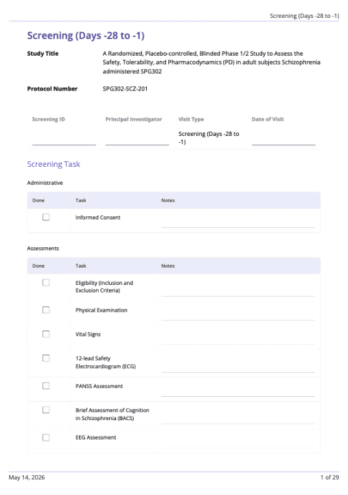 Example of Screening Visit Forms