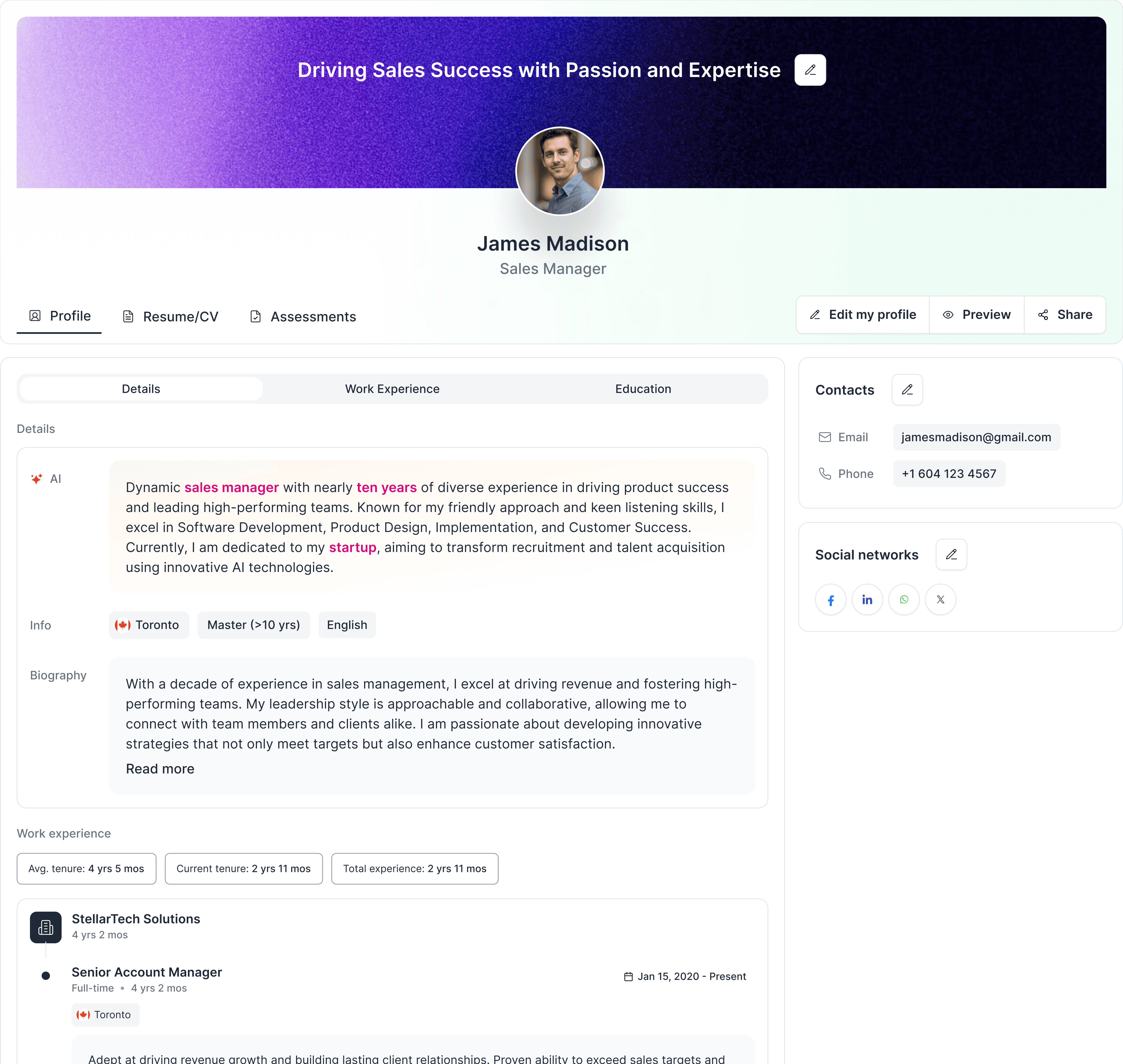 Public profile-sales manager