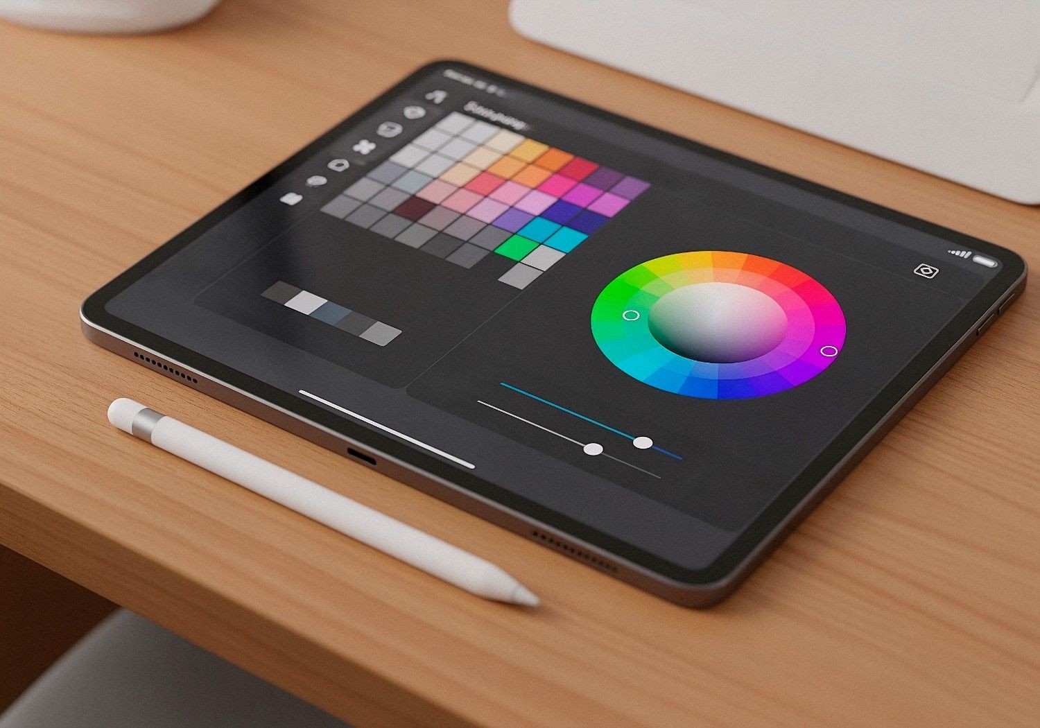 Mountain peak reflecting in calm lake at sunrise.