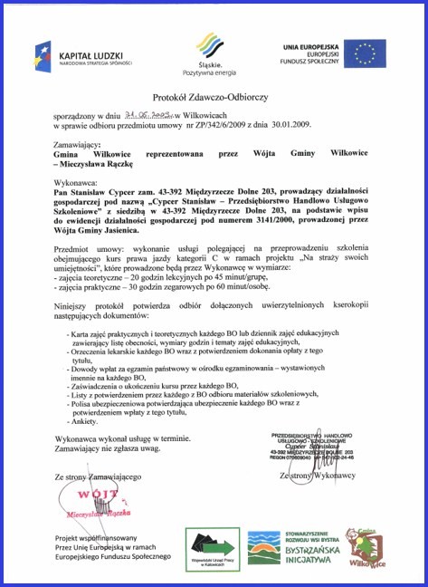 Rekomendacje od organizacji, które zleciły szkolenie dla operatorów wózków widłowych w CKZ Cypcer.