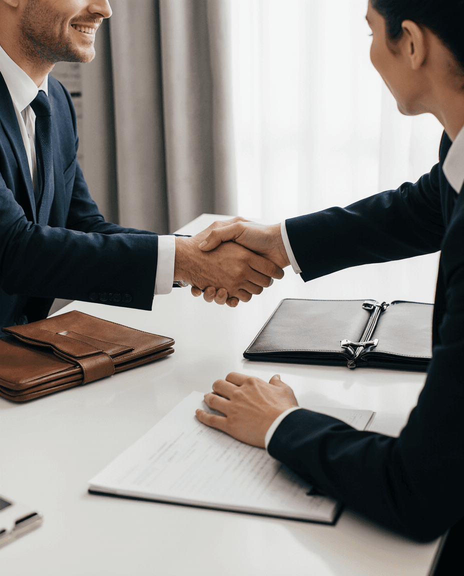 Dwie osoby gratulują sobie sukcesów.