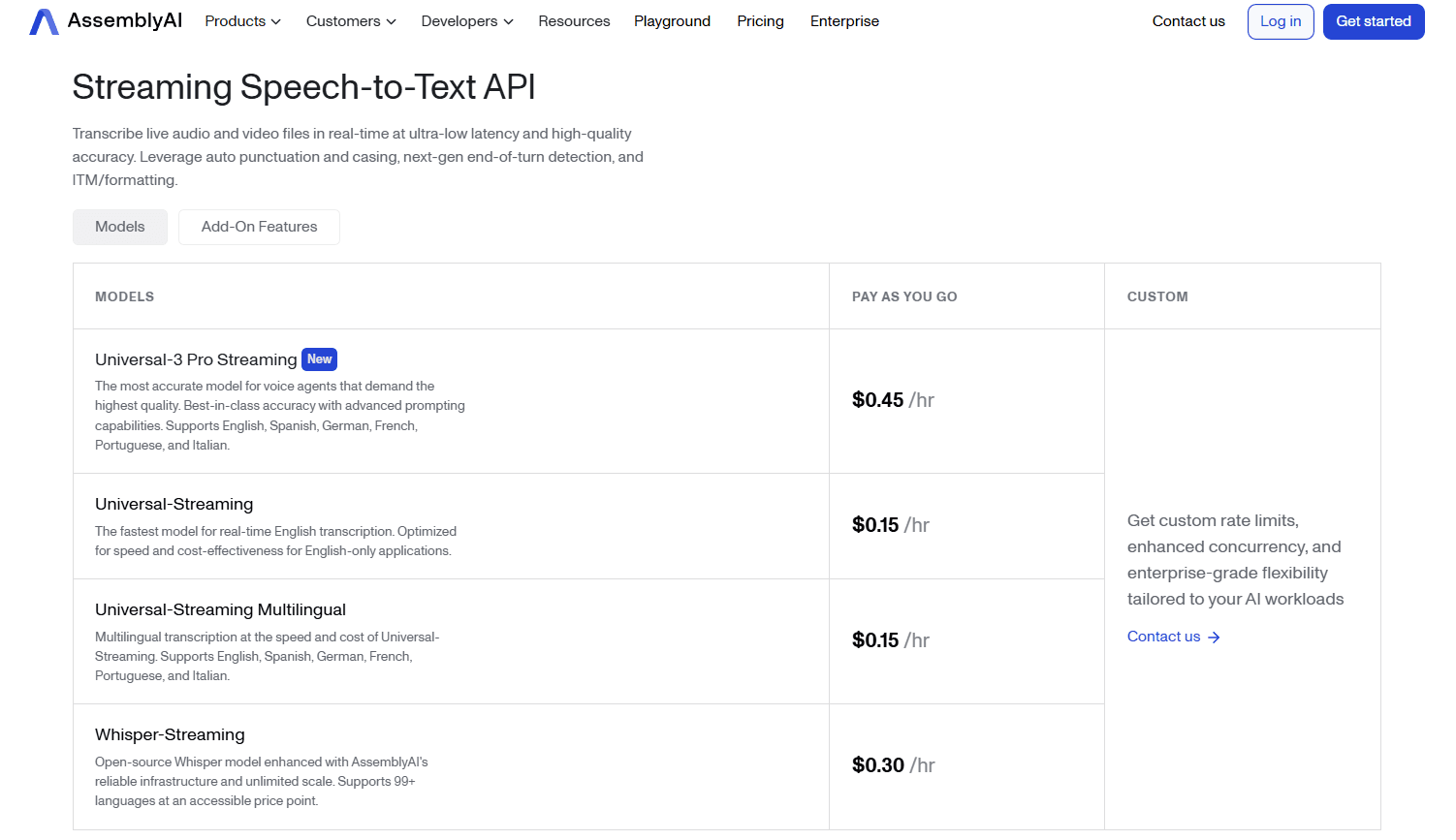 AssemblyAI pricing page
