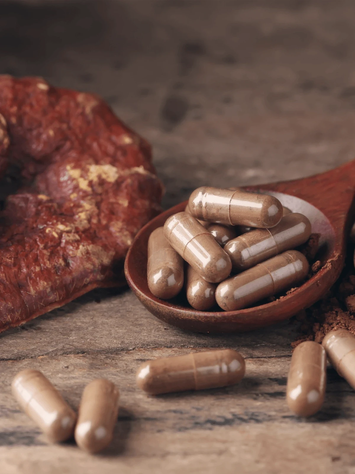 Supplements liegen in einer Schale und auf dem Tisch