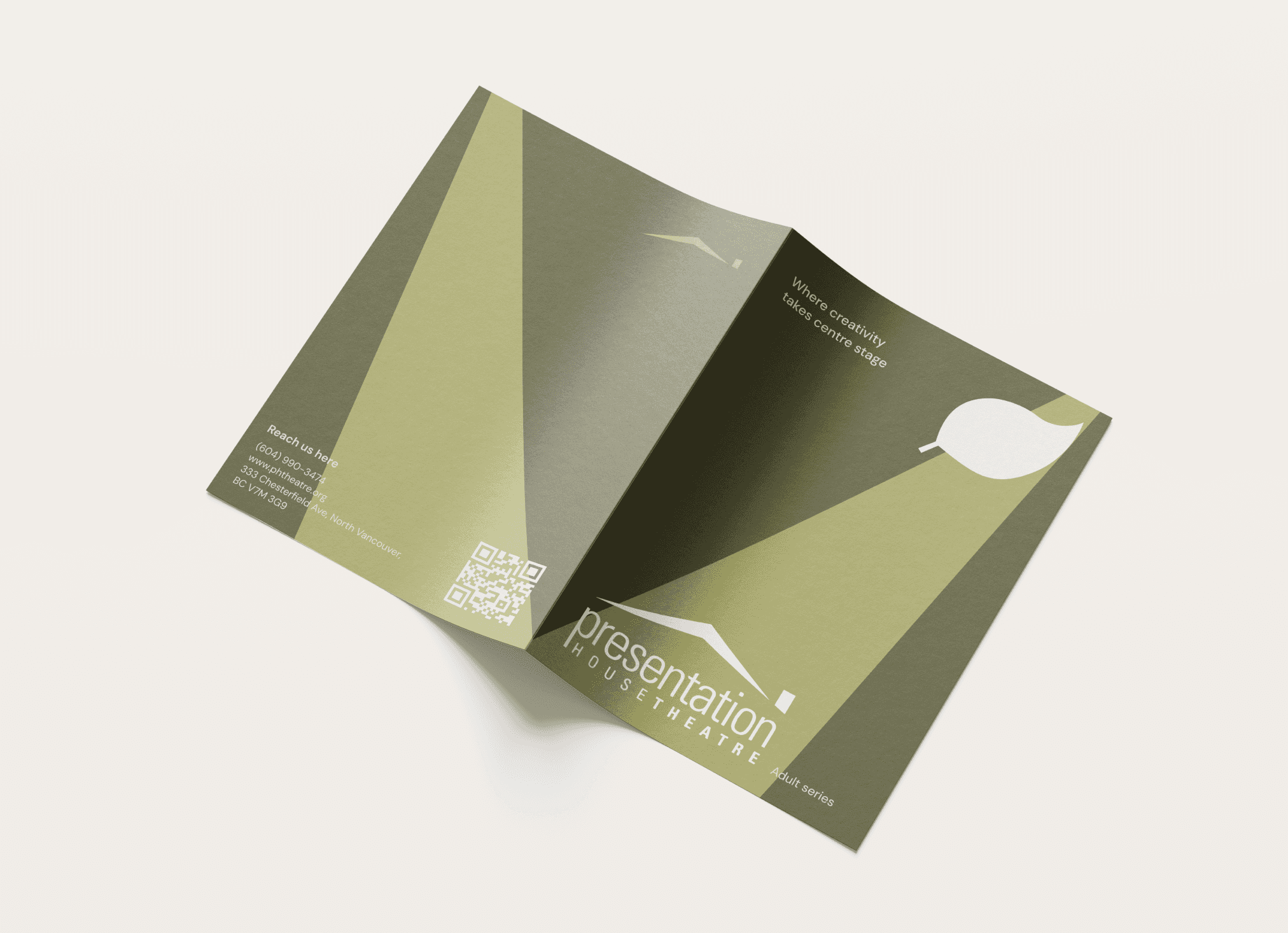 Green mockup of broshure facing down