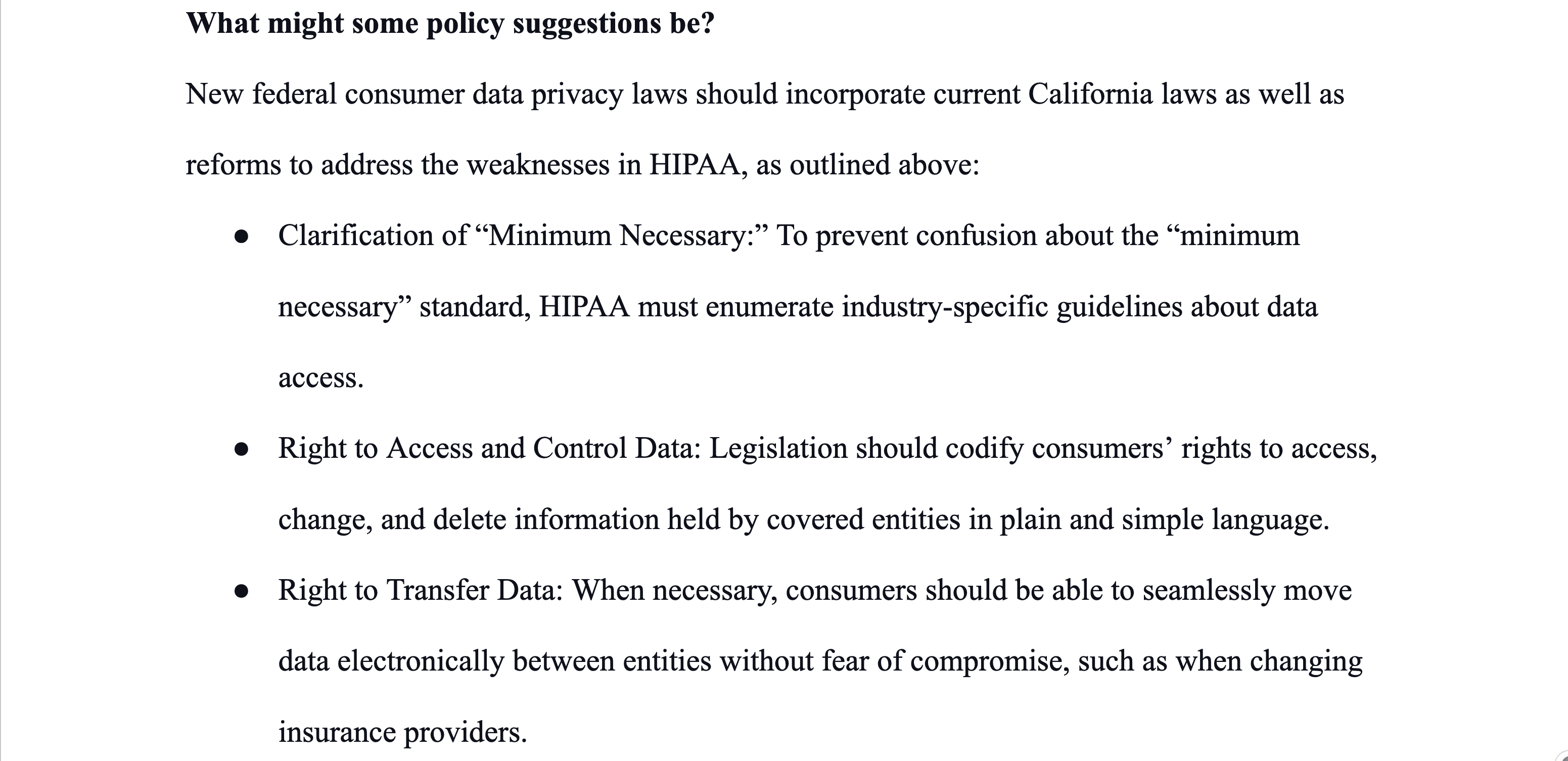 An excerpt from my health policy paper depicting potential policy reforms.