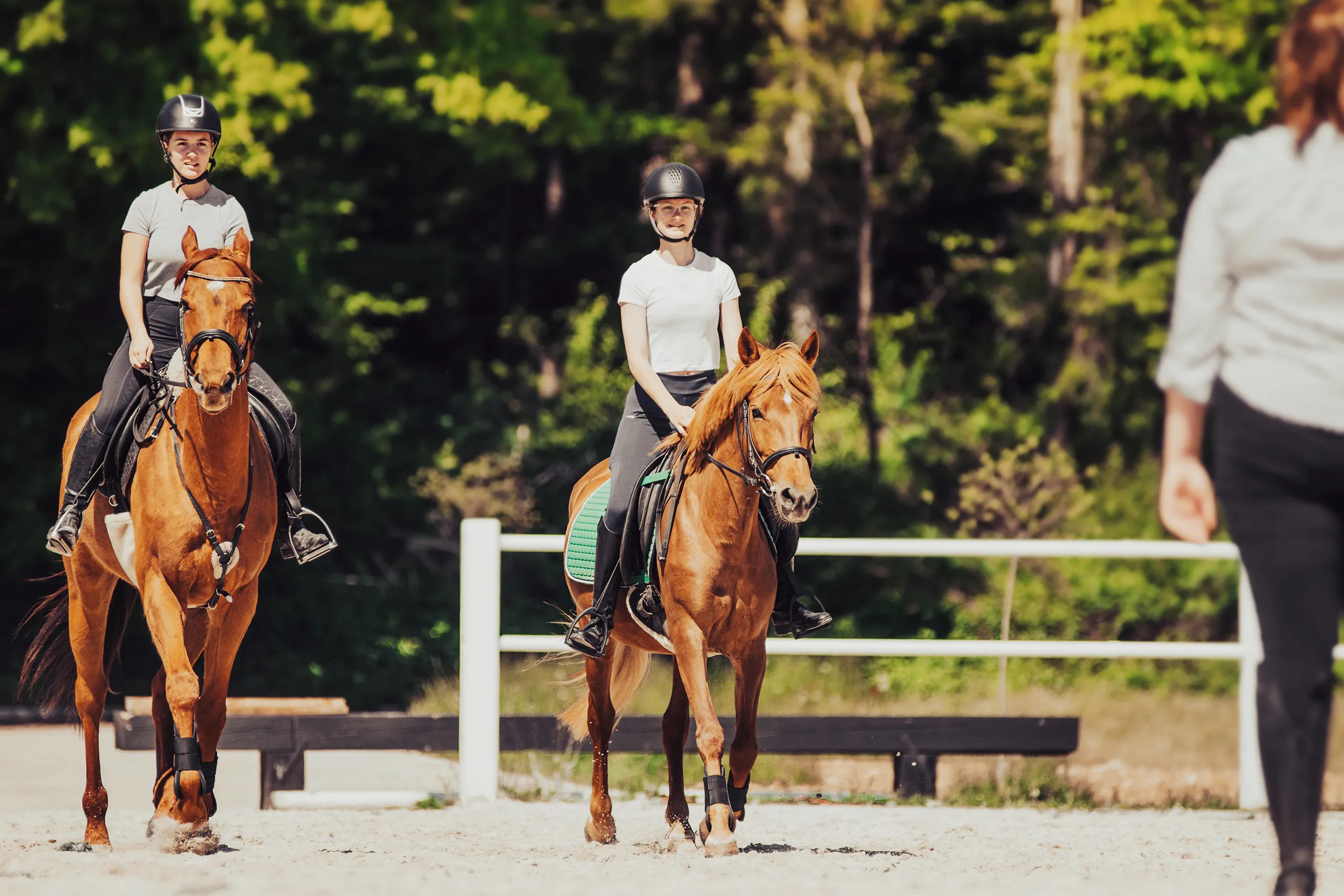 two people riding horses