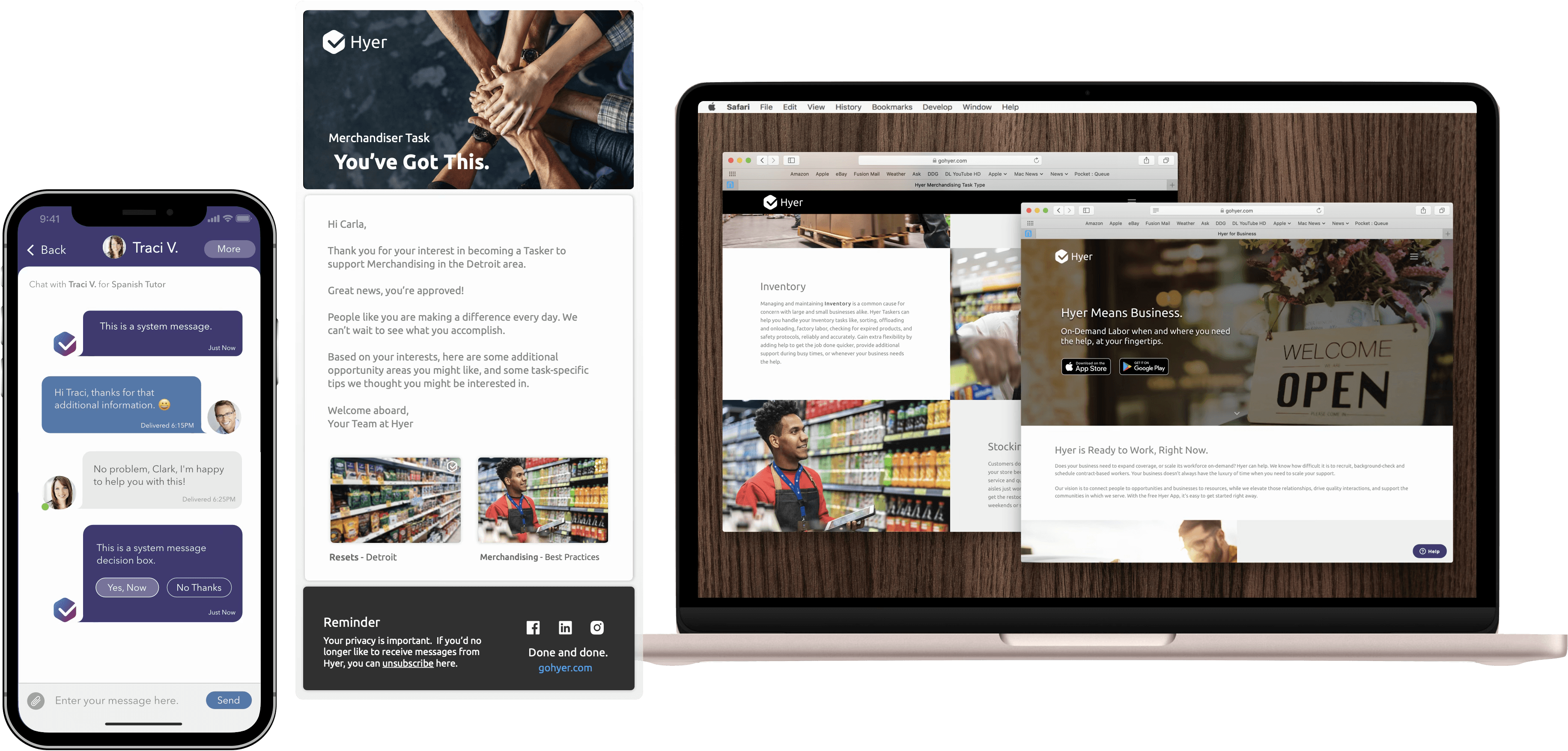 Hyer campaign assets sms, ad and website communication