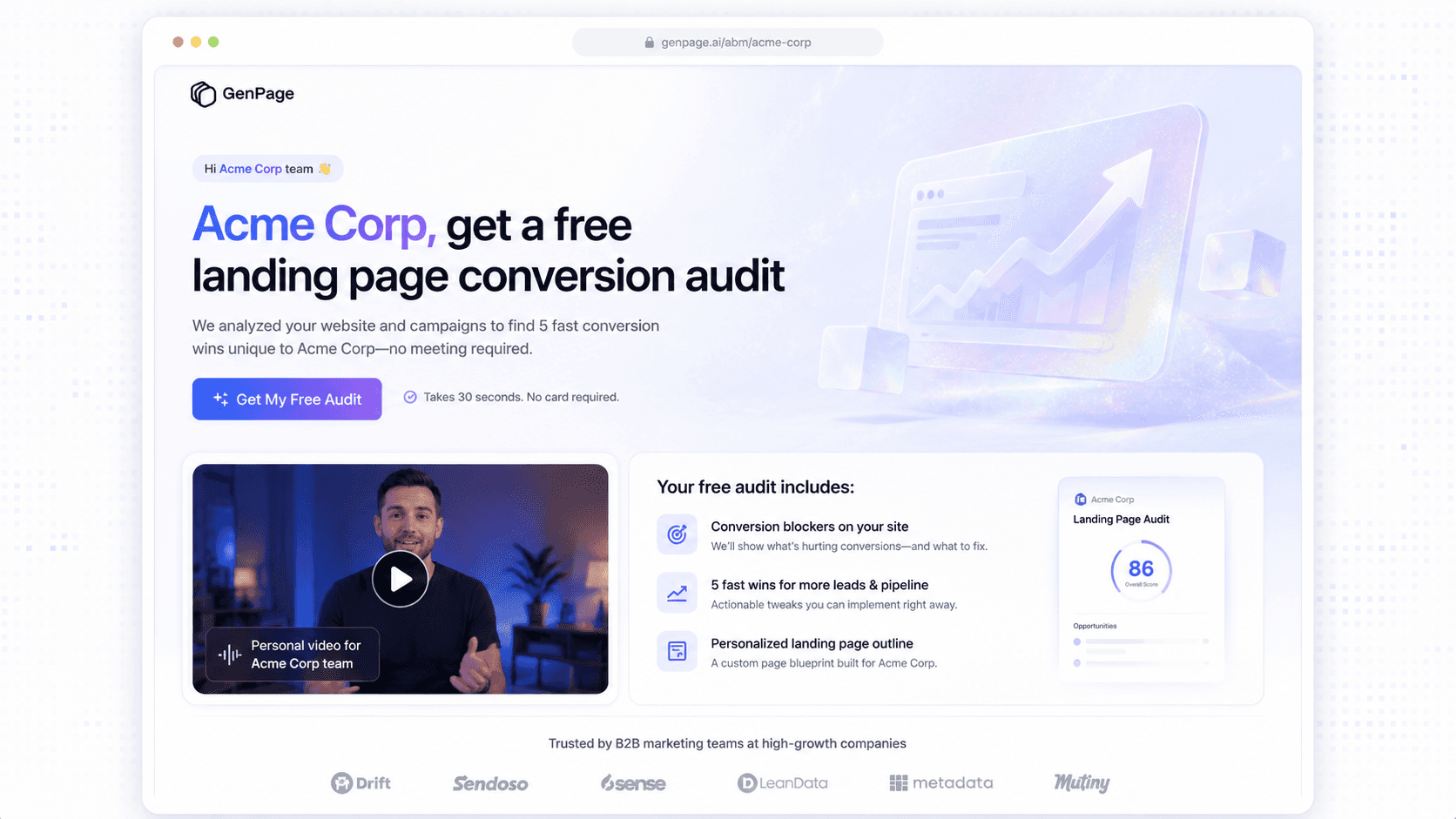 ABM landing page leading with a free audit offer instead of a meeting request