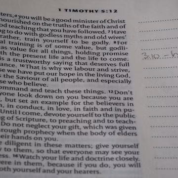 A passage from the bible, 1 timothy, with notes.