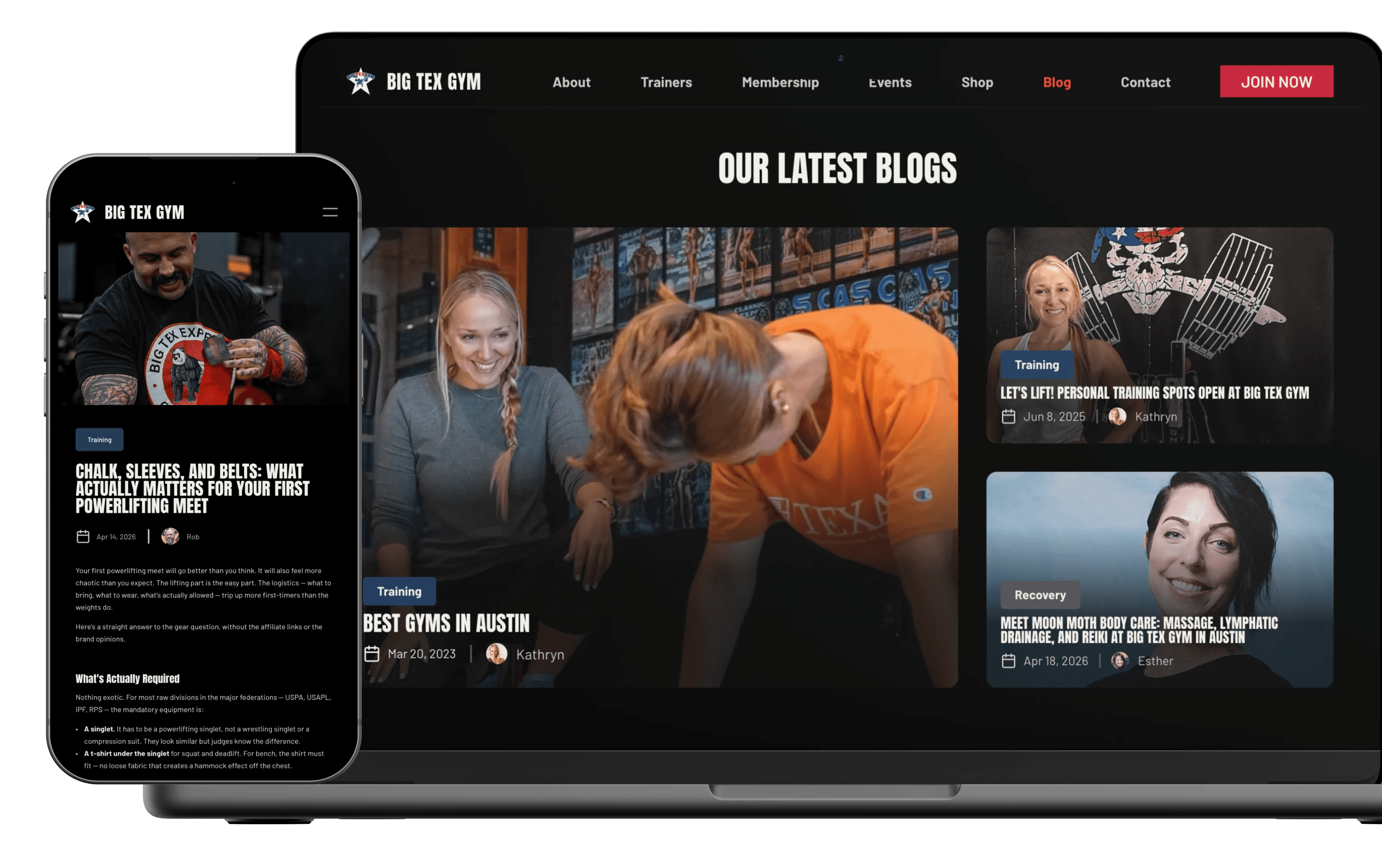 Big tex gym mockups of the blog on desktop and mobile