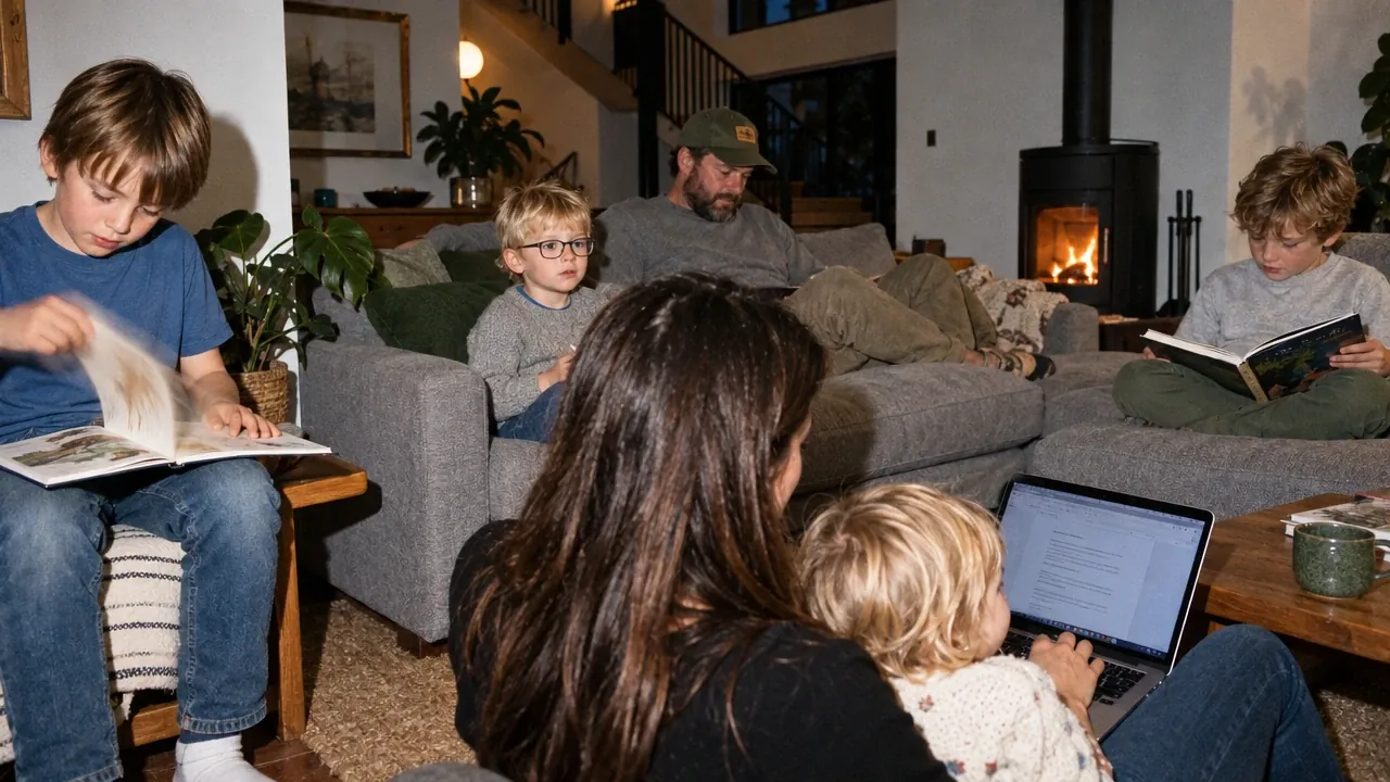 A family relaxing together in a cozy living room