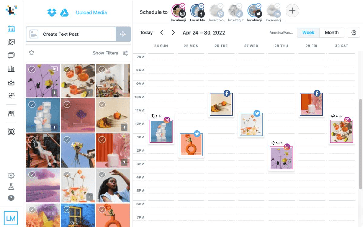 Later social media post scheduling interface