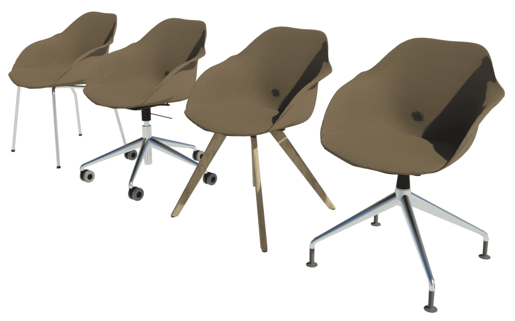 Yonda conference chair available with four different bases - tubular frame, five-star base with castors, tapered and four-star base.