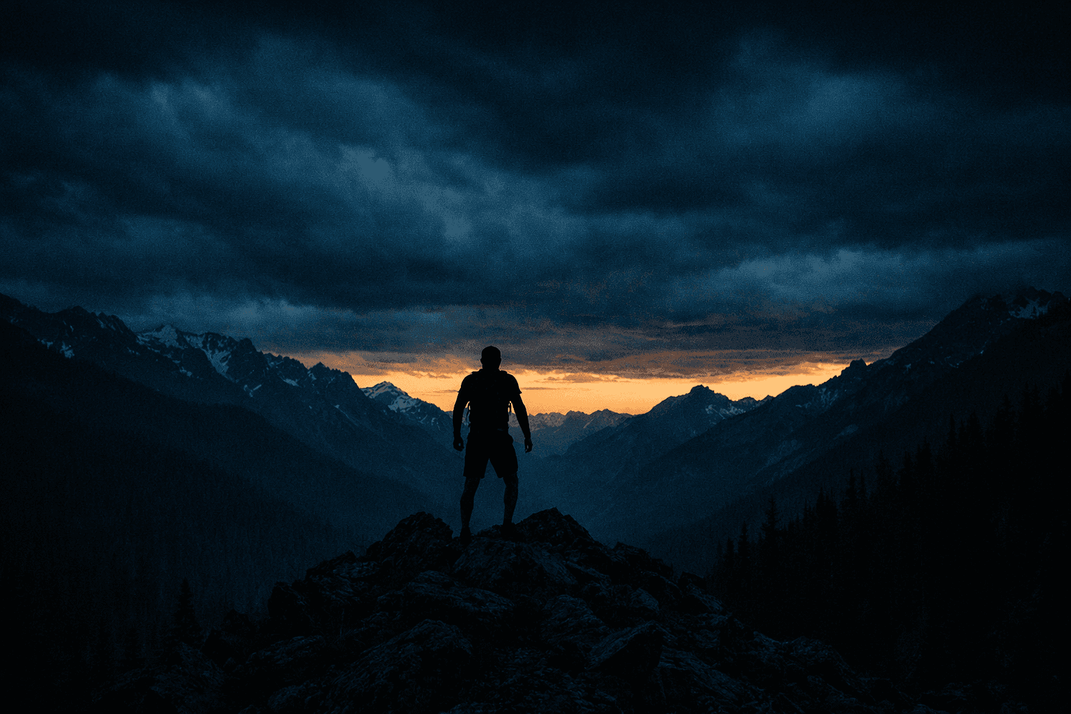 Ein Ultraläufer auf einem Dunklen Berg