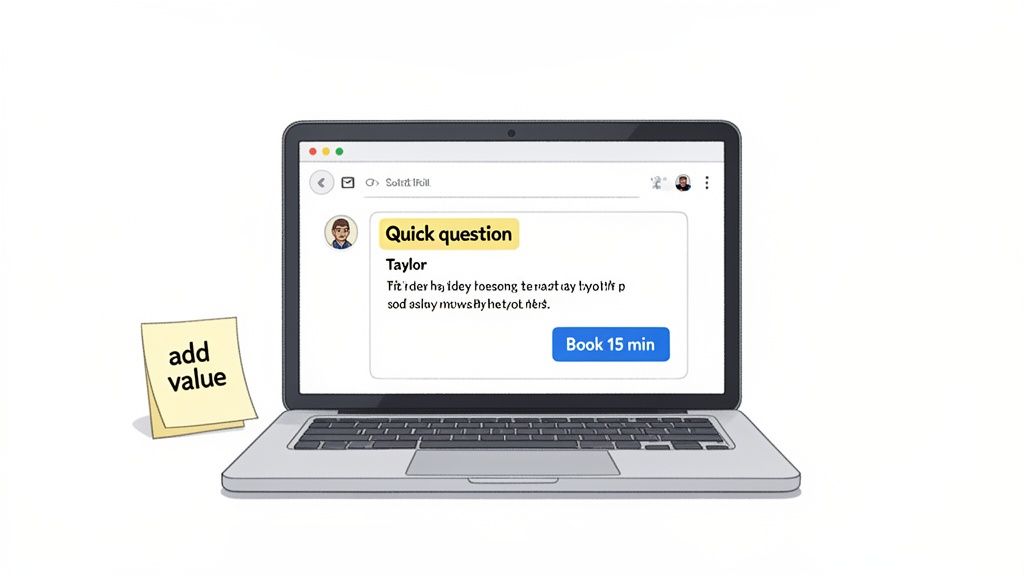 A laptop displays an email with a
