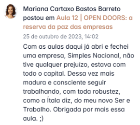Comentário da aluna Mariana Cartaxo na aula 12, sobre Open Doors