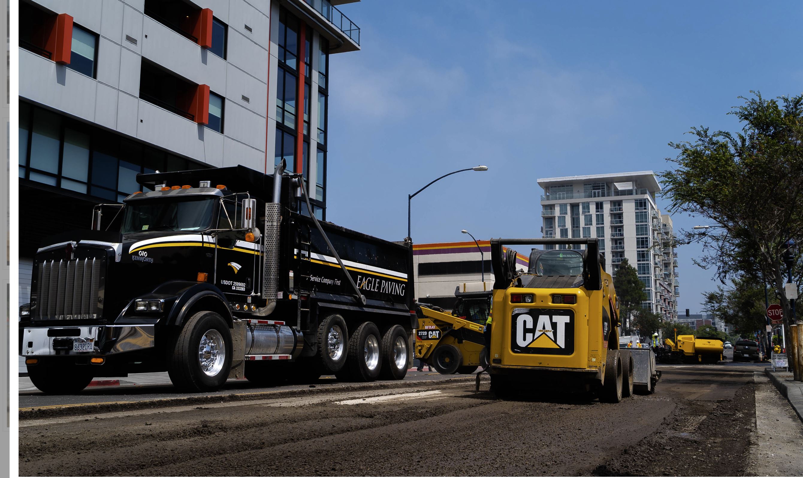 downtown project skid steer & paver & dump truck