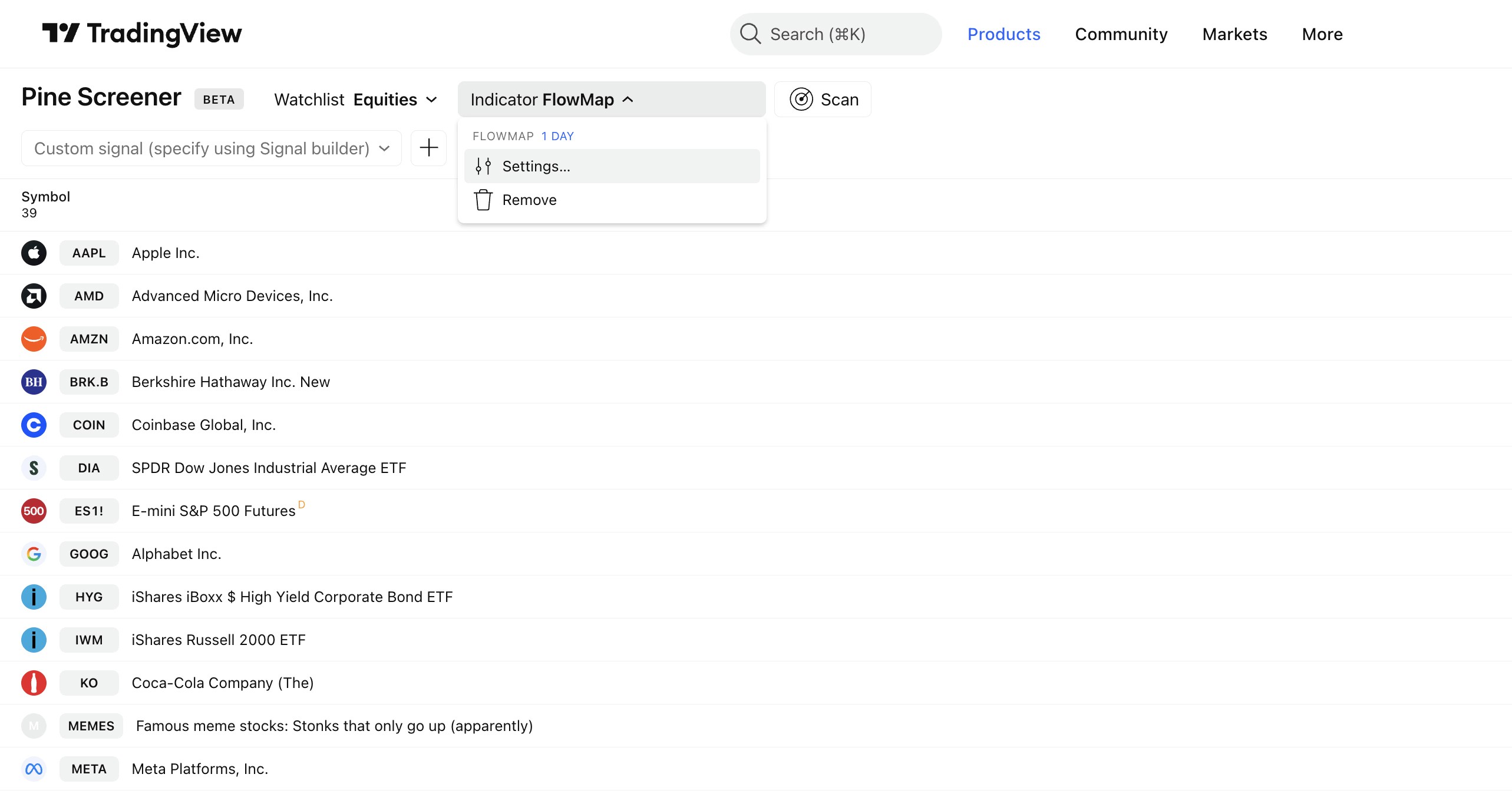 Illustration showing how to change indicator settings when creating a market scan in TradingView's PineScreener.