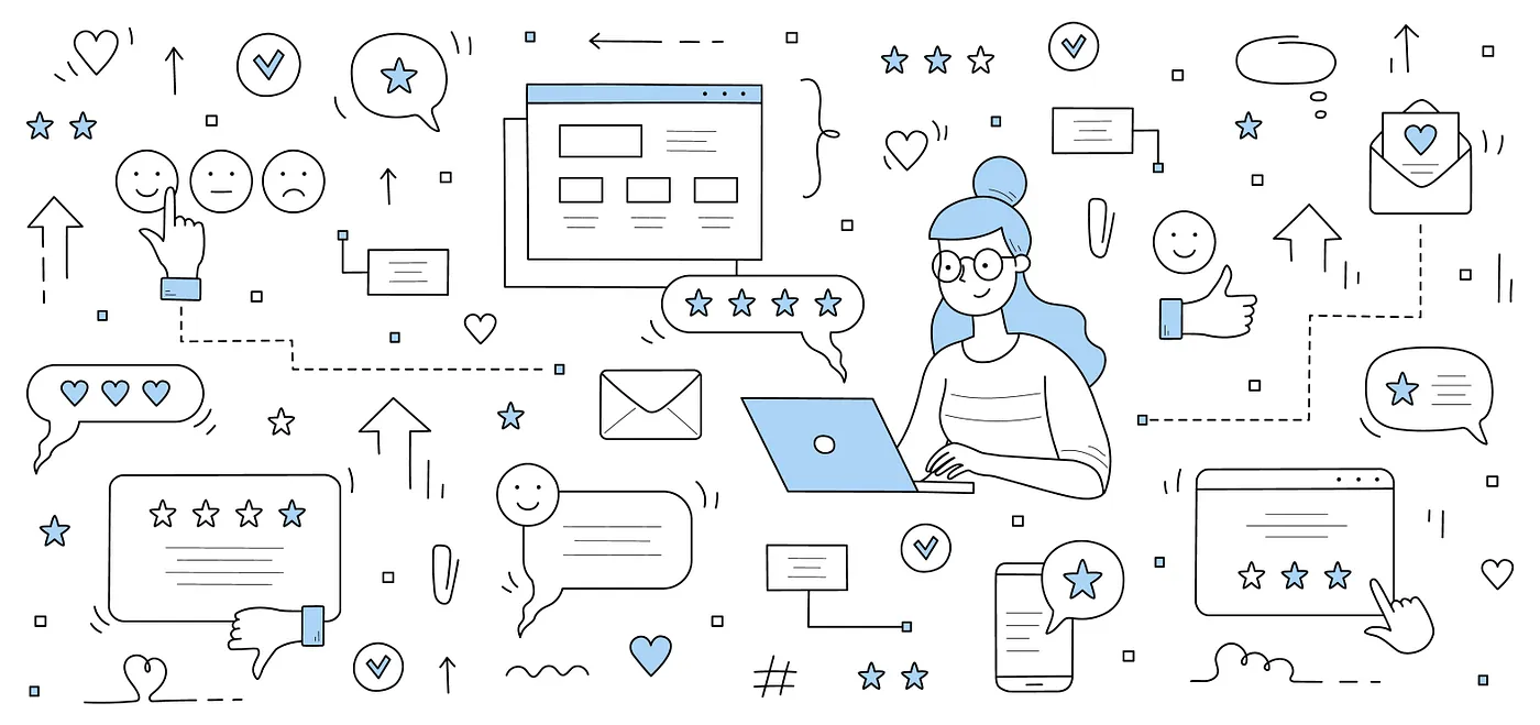 A collage of sketches and diagrams, featuring icons, text boxes, and flowcharts on a white background.