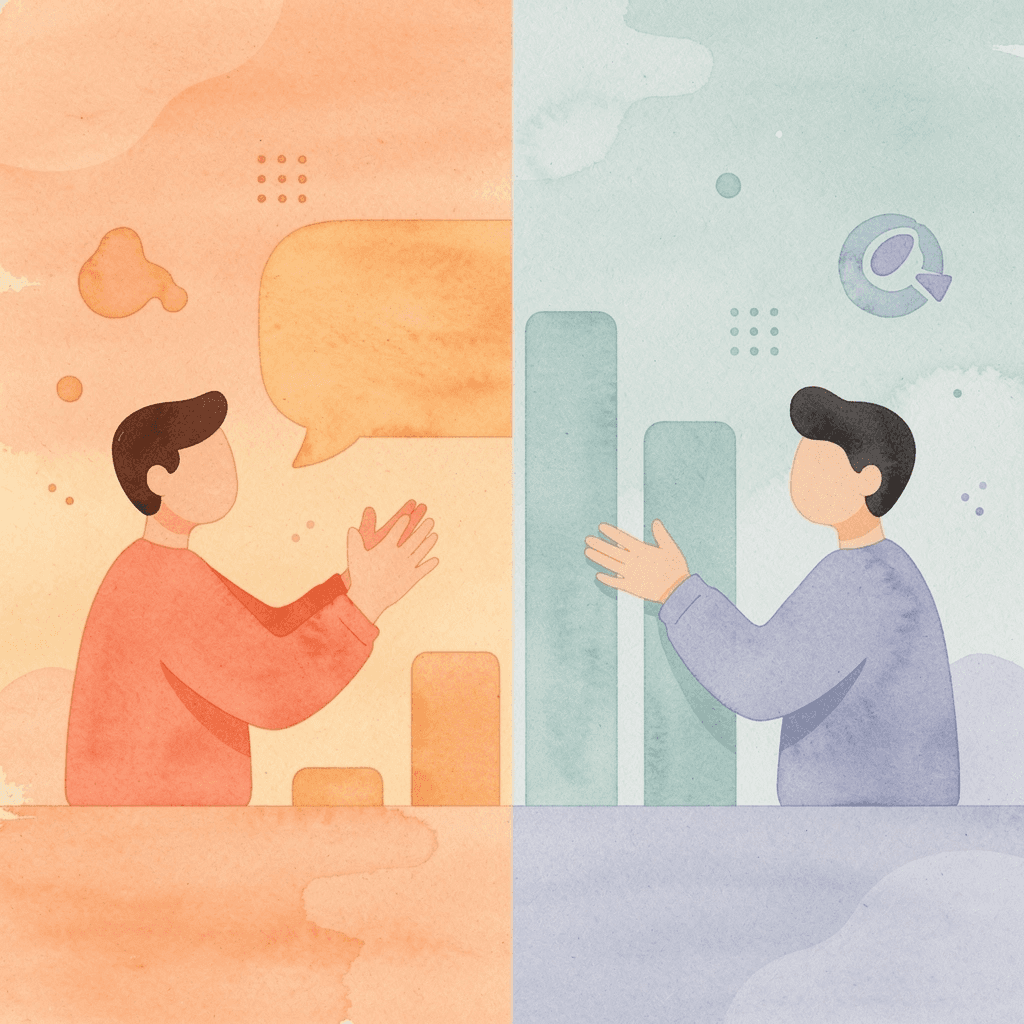 Split scene comparing traditional search versus AI platform research methods