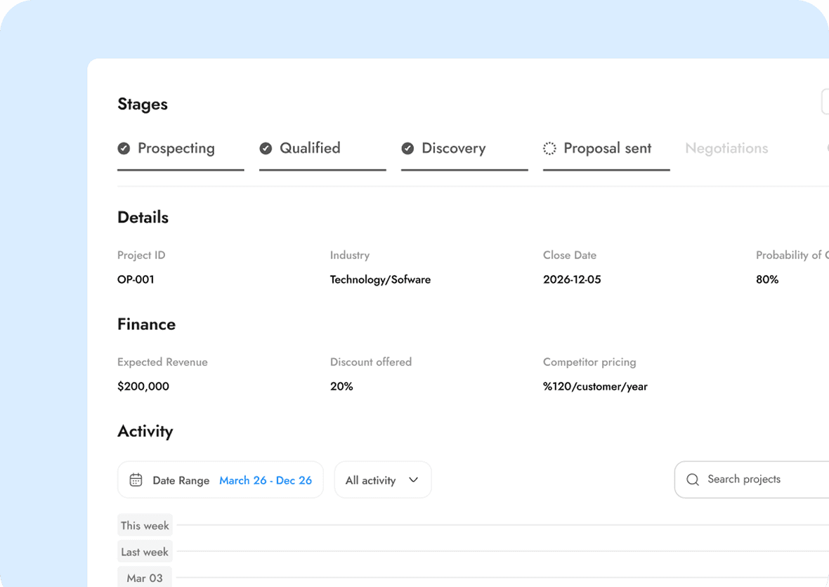 Project card interface