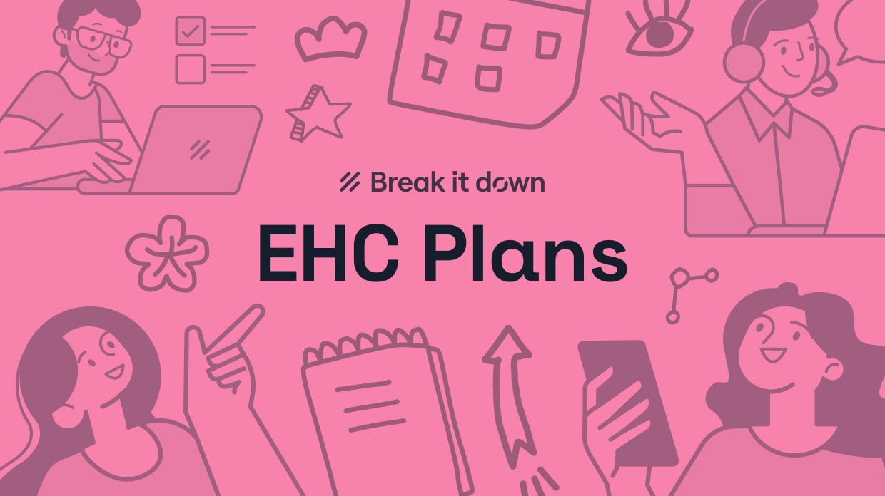 Illustrated banner for “EHC Plans”, showing people learning, planning, and collaborating.