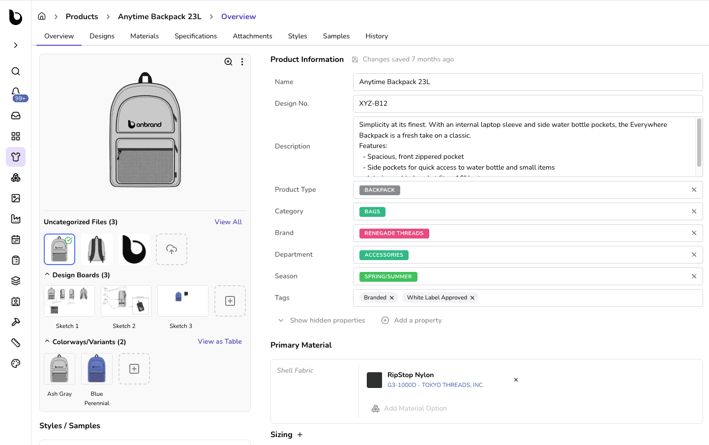 Onbrand PLM handbag tech pack