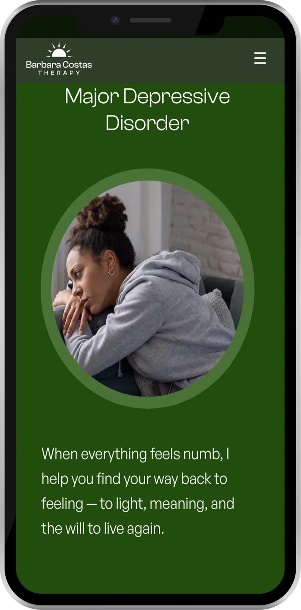 Therapy for Major Depressive Disorder, woman seeking help and support.