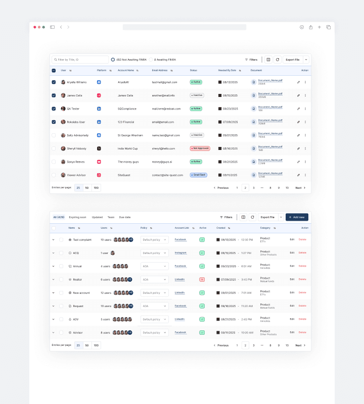 Enterprise application UI examples showing complex layouts and data tables supported by an AI‑orchestrated design system.