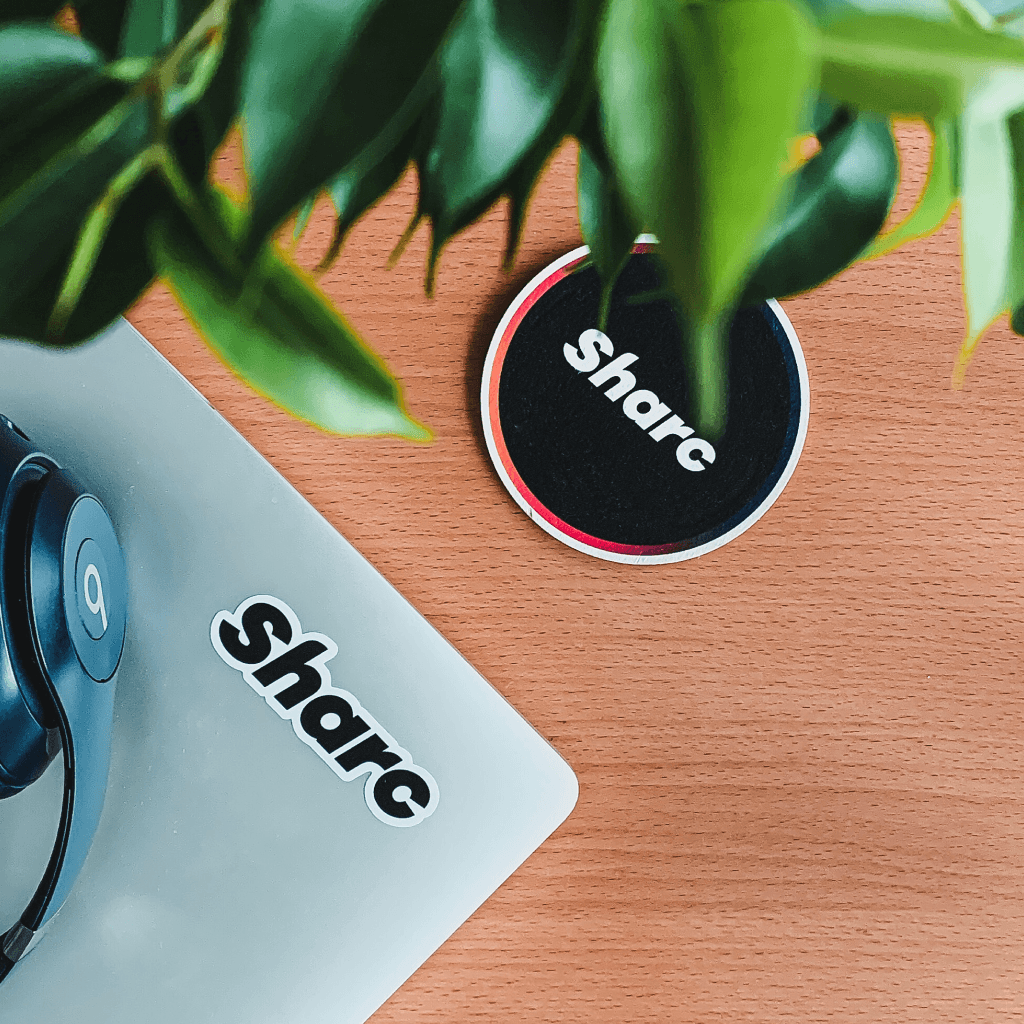 Sharc Design coaster and laptop sticker