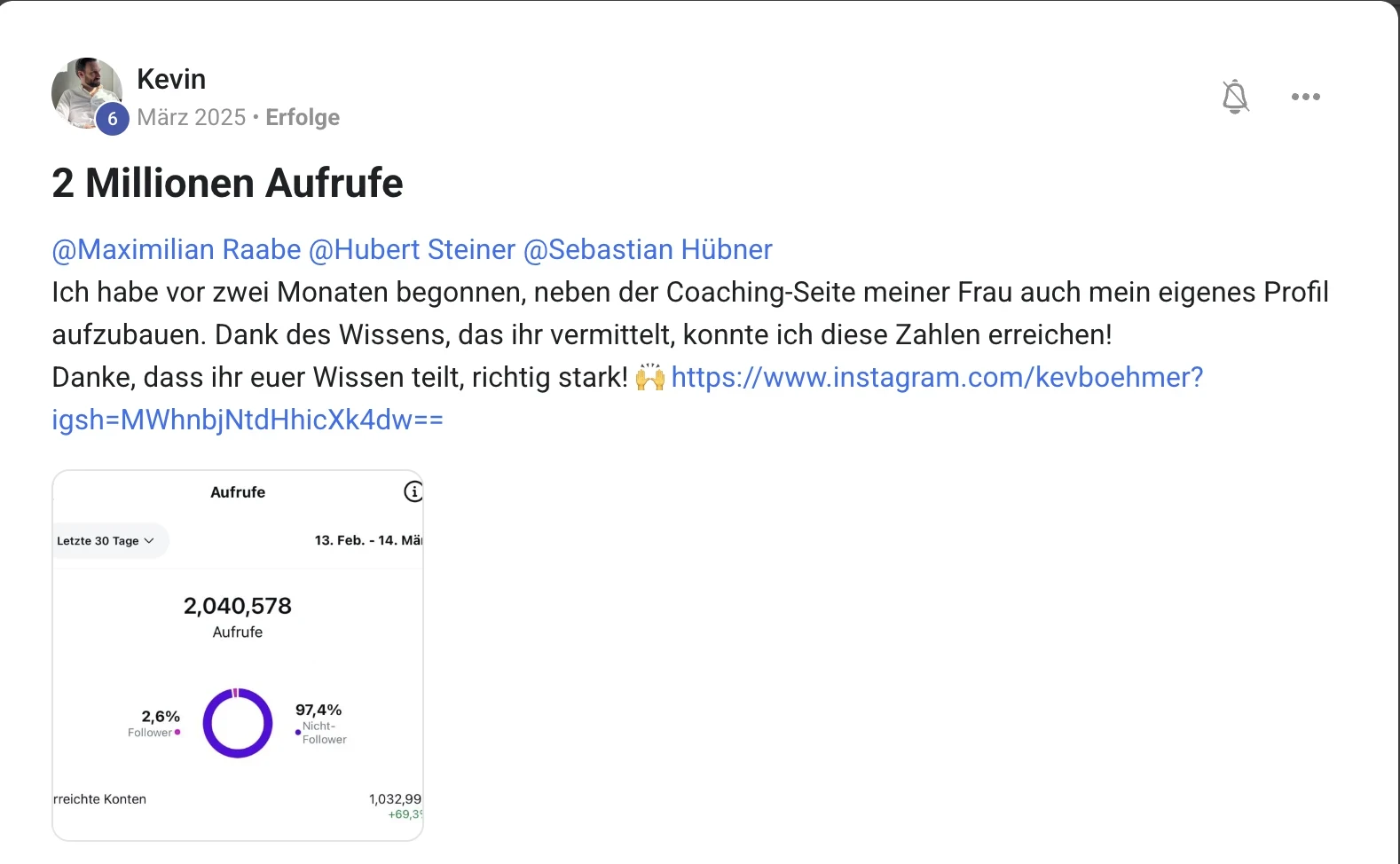 Erfolgsbericht KI Creator Akademie: Kevin erreicht über 2 Millionen Instagram-Aufrufe
