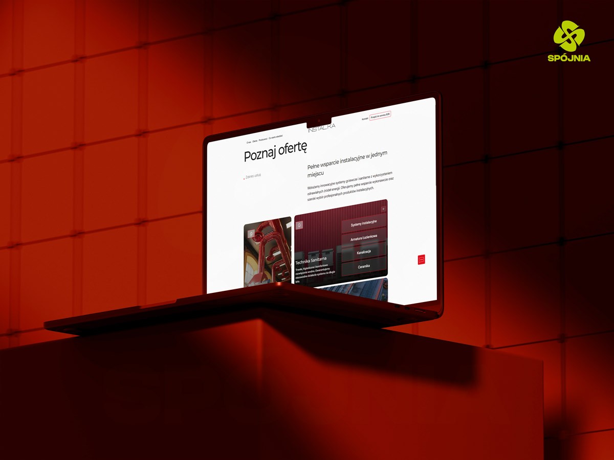 Projekt sekcji oferty INSTAL-KA z kategoriami techniki sanitarnej, architektura informacji strony hurtowni instalacyjnej