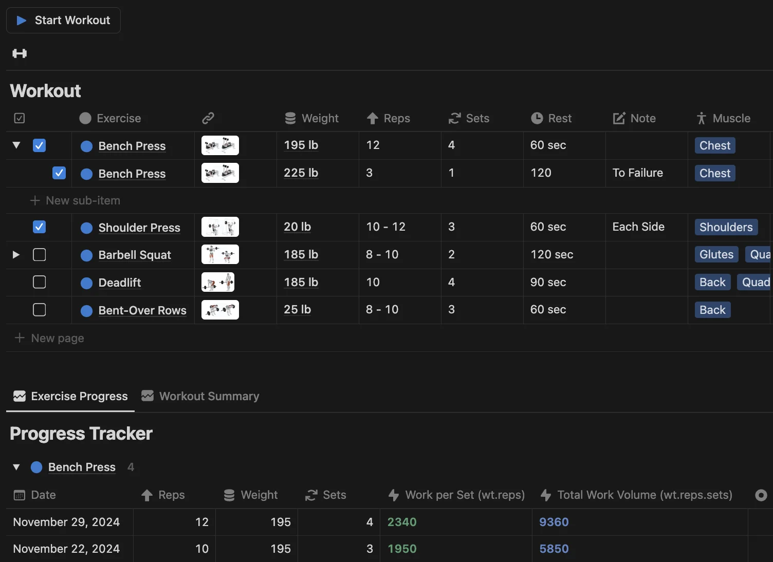 Notion personal trainer workout tracker template